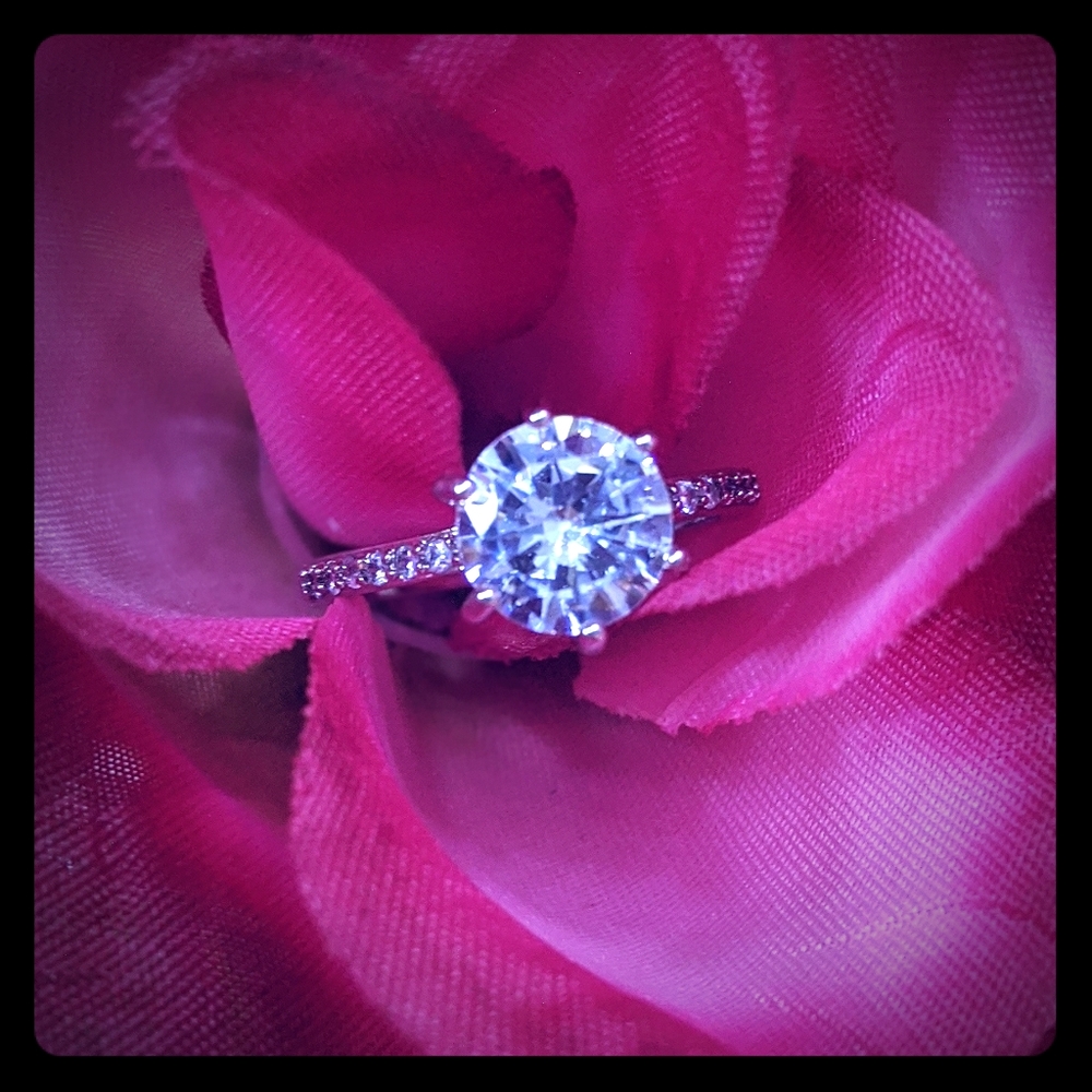 Cz 6 prong pave faux diamond ring
